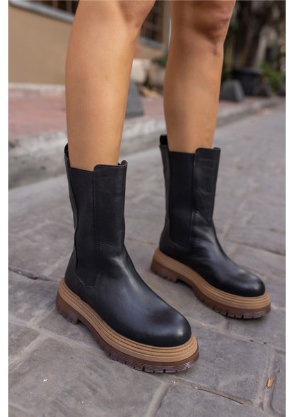 Robert Kadın Siyah Gercek Deri Bot
