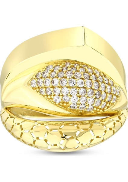 Altın Taşlı Tasarım Yüzük - 14K