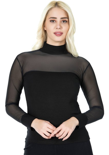 Derya Kurşun Balıkçı Yaka Transparan Kadın Tişört 296