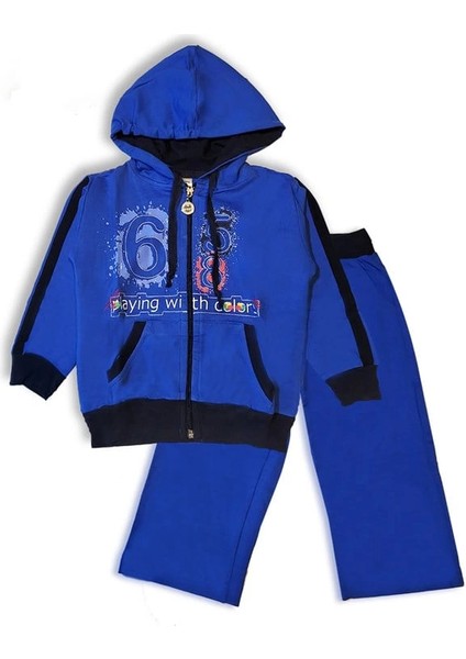 Erkek Çocuk Saks Mavisi Kapşonlu Fermuarlı Eşofman Takımı modelleri