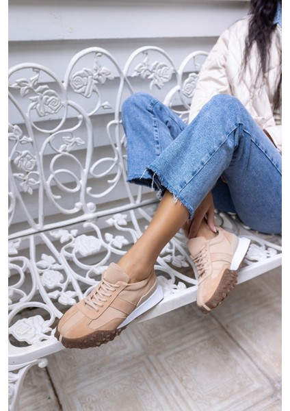 Lascor Kadın Bej Yeşil Garnılı Gercek Suet Sneaker fiyatları