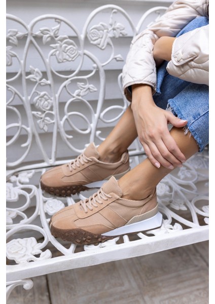 Lascor Kadın Bej Yeşil Garnılı Gercek Suet Sneaker modelleri