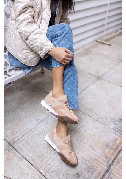 Lascor Kadın Bej Yeşil Garnılı Gercek Suet Sneaker indirimleri