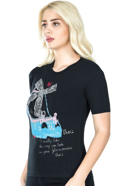 Derya Kurşun Baskılı Kadın Tişört 275 indirimleri