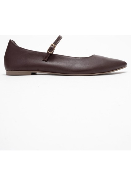 Lunaıre Kahverengi Deri Tek Bantlı Sivri Burun Kadın Babet Ayakkabı indirimleri