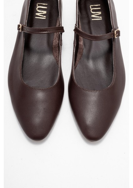 Lunaıre Kahverengi Deri Tek Bantlı Sivri Burun Kadın Babet Ayakkabı