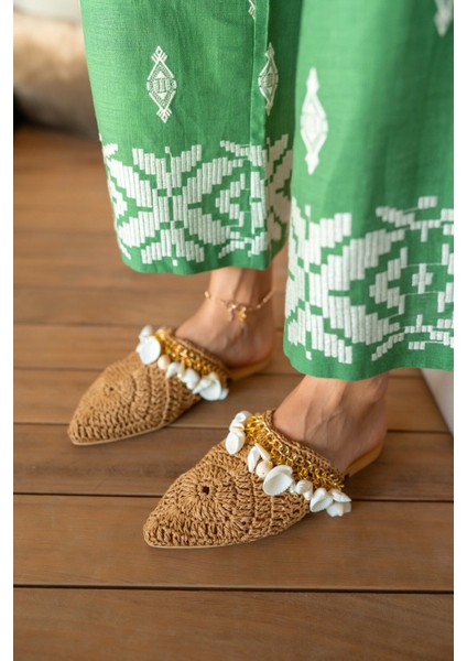 Tyler Kadin Bej Denız Kabuklu Hasır Terlik