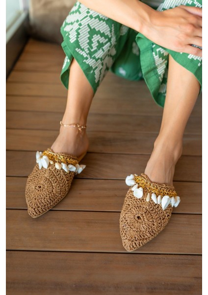 Tyler Kadin Bej Denız Kabuklu Hasır Terlik modelleri