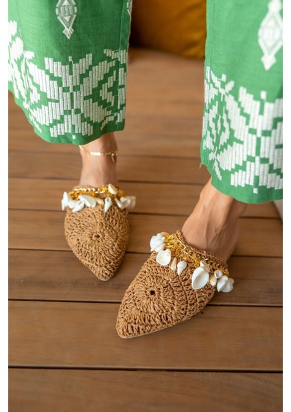 Tyler Kadin Bej Denız Kabuklu Hasır Terlik