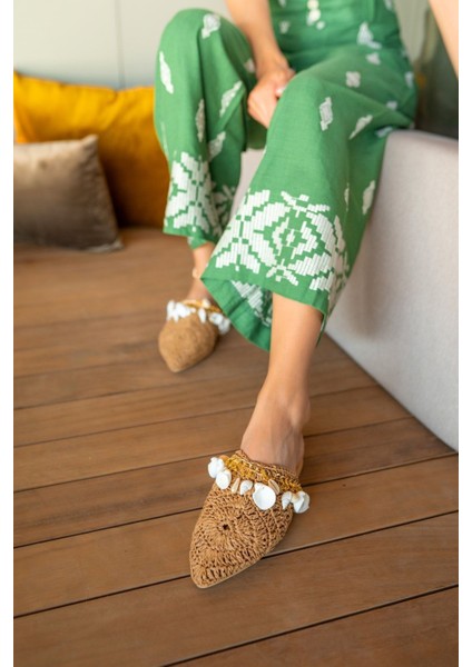 Tyler Kadin Bej Denız Kabuklu Hasır Terlik