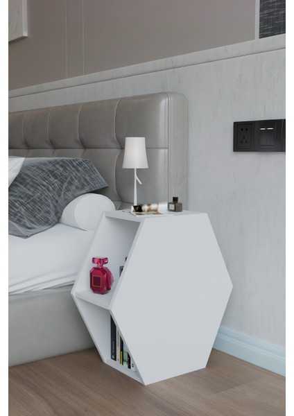 Altıgen Komodin, Modern Yatak Odası Başucu Sehpası, Dekoratif Kitaplık,raflı Komodin modelleri