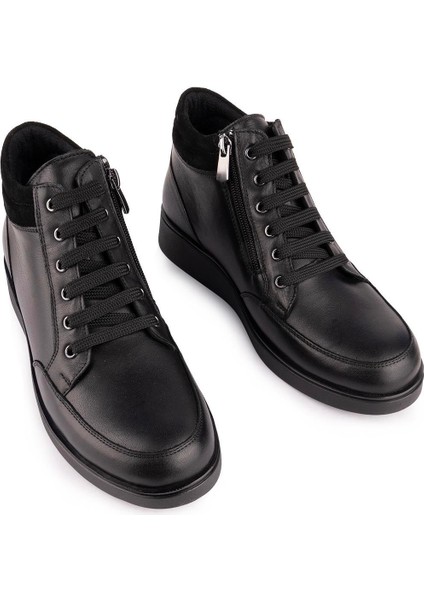 Hakiki Deri Sade Rahat Ortopedik Taban Bot 2200 Siyah