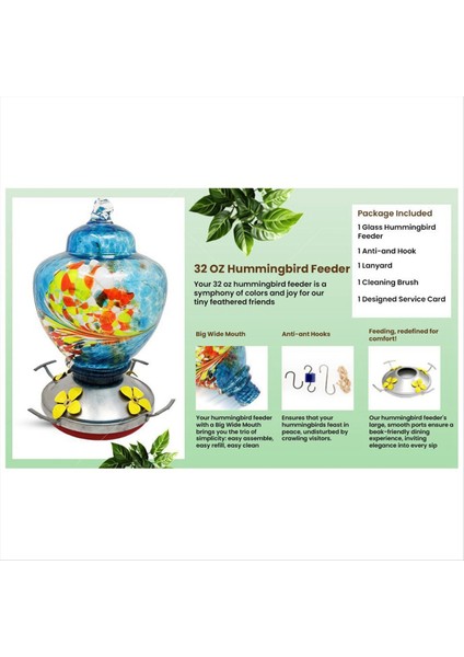 Dışarıda Bahçe Kuş Besleyicileri Kadınlar İçin Asılı Kuş Hediyeleri, Üflemeli Cam Kuş Besleyici D (Yurt Dışından)