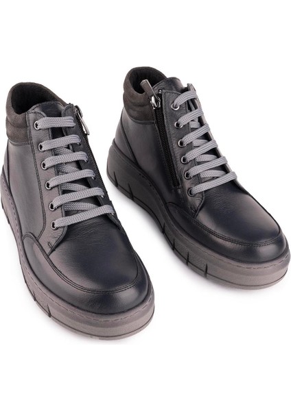 Hakiki Deri Sade Rahat Ortopedik Taban Bot Gri 2200 Gri