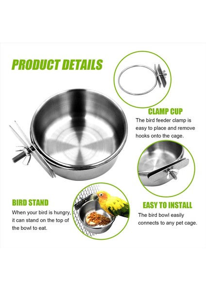 4 adet paslanmaz çelik kuş besleme kabı, kuş besleyici papağan gıda su kaseleri kelepçe, evcil hayvan kafesi bardak tutucu (Yurt Dışından)