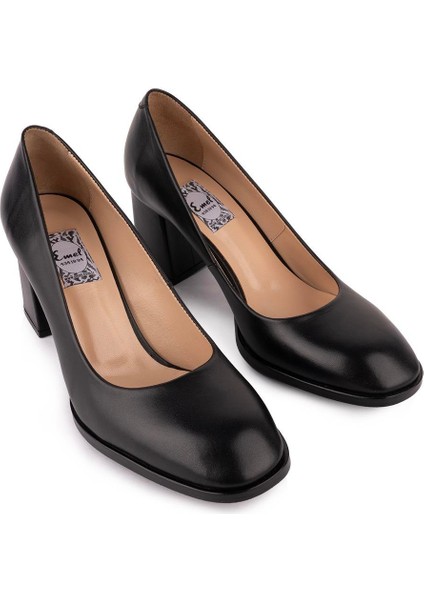 Hakiki Deri Sade Topuklu Ayakkabı 50309 Siyah