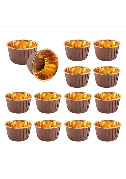 50pcs alüminyum folyo kek bardakları tek kullanımlık çörek astarları pişirme fincanları alüminyum cupcake ucu tava ramekin tutucuları küçük puding fincanları + kahverengi (Yurt Dışından)