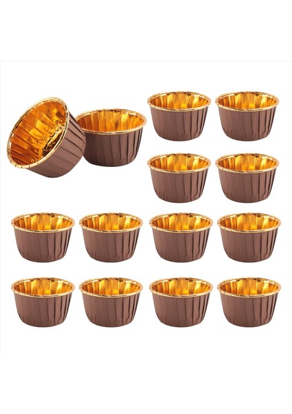50pcs alüminyum folyo kek bardakları tek kullanımlık çörek astarları pişirme fincanları alüminyum cupcake ucu tava ramekin tutucuları küçük puding fincanları + kahverengi (Yurt Dışından)