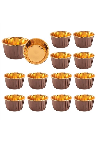 50pcs alüminyum folyo kek bardakları tek kullanımlık çörek astarları pişirme fincanları alüminyum cupcake ucu tava ramekin tutucuları küçük puding fincanları + kahverengi (Yurt Dışından)