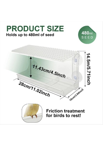 Pencere Kuş Besleyici Temiz Kuş Besleyicileri Pencere 4 Emme Bardağı ve Söndürülebilir Tepsiyle Monte Teslimat Kuş Evi (Yurt Dışından)