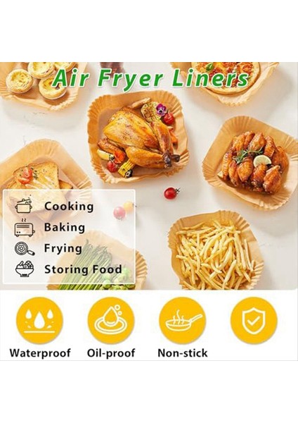 Hava Fritöz Pişirme Kağıdı 20 cm, 50 adet Hava Fritöz Fırın Kağıdı Su geçirmez ve Yağ Kanıtı Kahverengi (Yurt Dışından)