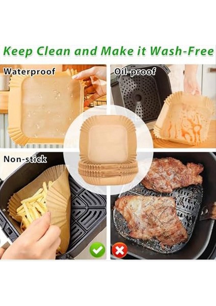 Hava Fritöz Pişirme Kağıdı 20 cm, 50 adet Hava Fritöz Fırın Kağıdı Su geçirmez ve Yağ Kanıtı Kahverengi (Yurt Dışından)