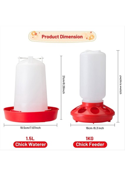 Üst Dolduran Civciv Besleyici ve Waterer Kit, Civciv Besleyici ve Waterer 3 Tems ile Civcivler için Ayarlanabilir Bacaklar Kırmızı (Yurt Dışından)