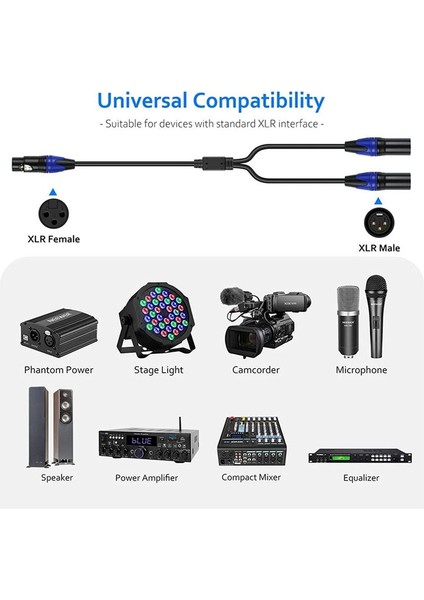 XLR Splitter Kablosu, 1 XLR dişi - 2 XLR Erkek Y kablosu dengeli mikrofon ayırıcı kablosu ses adaptörü 2 paketi (Yurt Dışından)