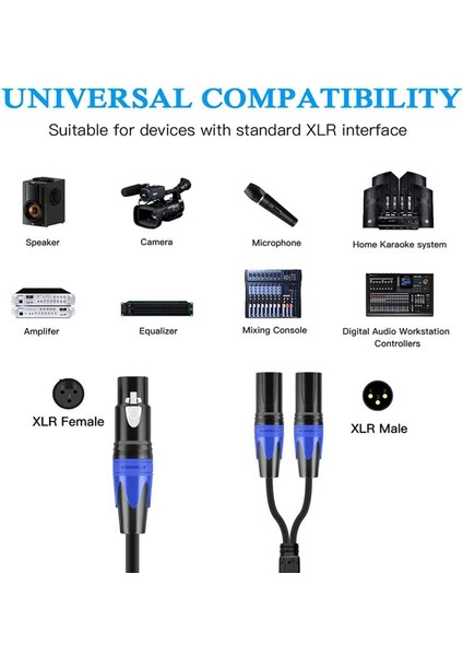 XLR Splitter Kablosu, 1 XLR dişi - 2 XLR Erkek Y kablosu dengeli mikrofon ayırıcı kablosu ses adaptörü 2 paketi (Yurt Dışından)
