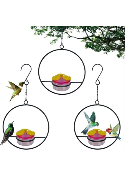 3 adet Hakkalaşım Besleyici, İstiflenebilir Asma Humming Kuş Besleyici Metal Çerçeve ve Kırmızı Plastik Kase Dairesel (Yurt Dışından)
