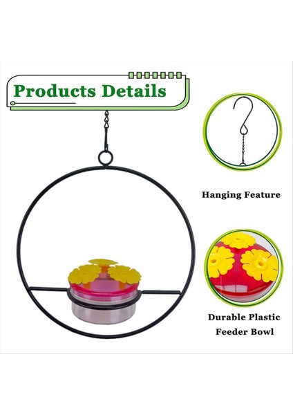 3 adet Hakkalaşım Besleyici, İstiflenebilir Asma Humming Kuş Besleyici Metal Çerçeve ve Kırmızı Plastik Kase Kalp (Yurt Dışından)