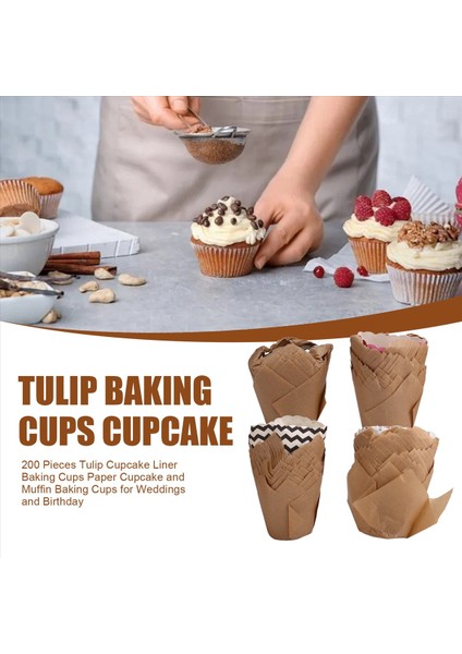 200 adet Lale Cupcake Liner Pişirme Bardakları Kağıt Cupcake ve Muffin Pişirme Bardakları Düğünler ve Doğum Günü İçin (Yurt Dışından)