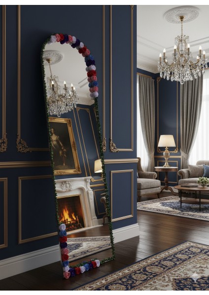 Renkli Solmayan Gül Detaylı Dekoratif Oval Boy Aynası 180X50 Cm– Vibe Design