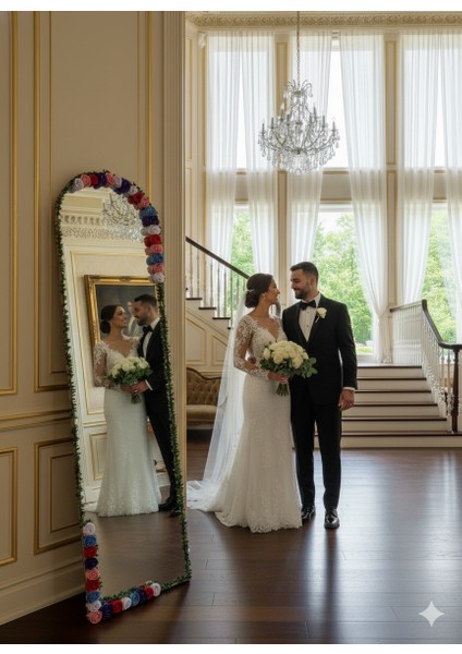 Renkli Solmayan Gül Detaylı Dekoratif Oval Boy Aynası 180X50 Cm– Vibe Design fiyatları