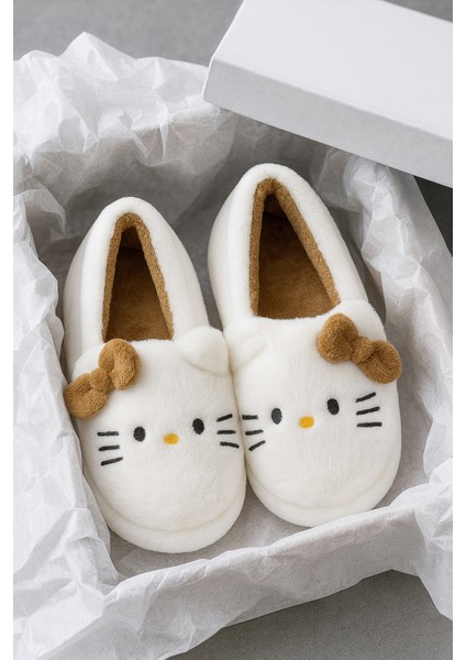 Hello Figürlü Kurdela Detaylı Fiyonklu Kışlık Unisex Ev Terliği Kaydırmaz Taban modelleri