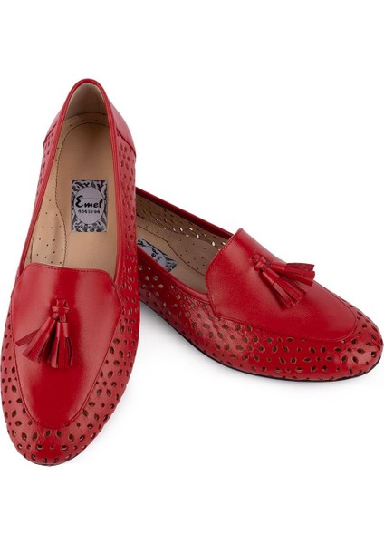 975 Modern Püsküllü Rahat Yumuşak Hakiki Deri Babet 975 Kırmızı fiyatları