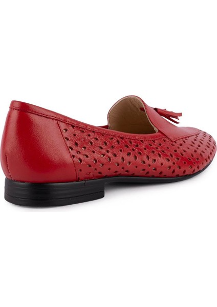 975 Modern Püsküllü Rahat Yumuşak Hakiki Deri Babet 975 Kırmızı indirimleri