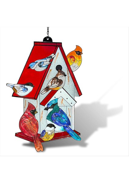 Vitray pencere asılı - güneş yakalayıcılar kapalı pencere kardinal hediyeler, elle boyanmış cam kuş evi suncatcher (Yurt Dışından)