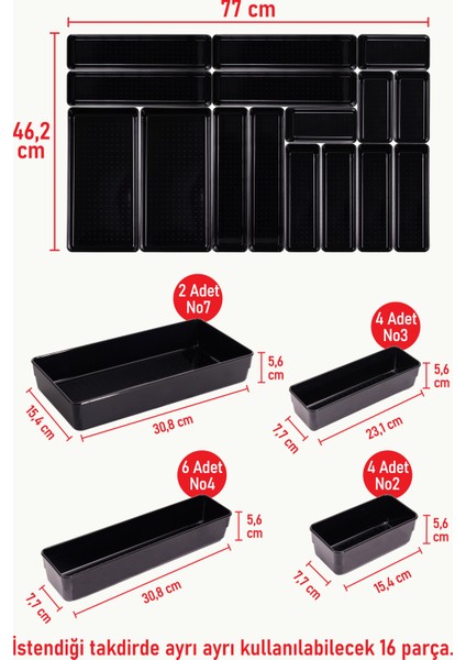 Parlak Siyah (Piano Black) 16'lı Set Modüler Çekmece Içi Kaşıklık Organizer Düzenleyici modelleri