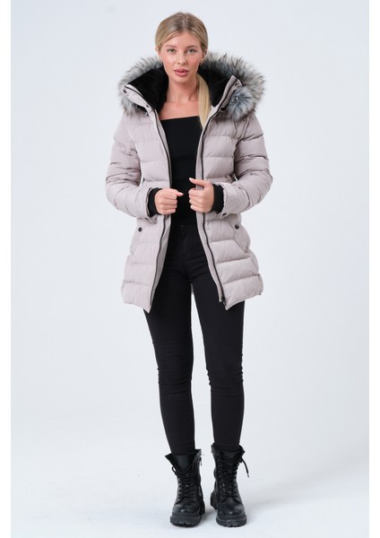 YASMIN22 KADIN MONT Kadın Suni Kürklü Çıkabilir Kapüşonlu Şişme Kaban fiyatları