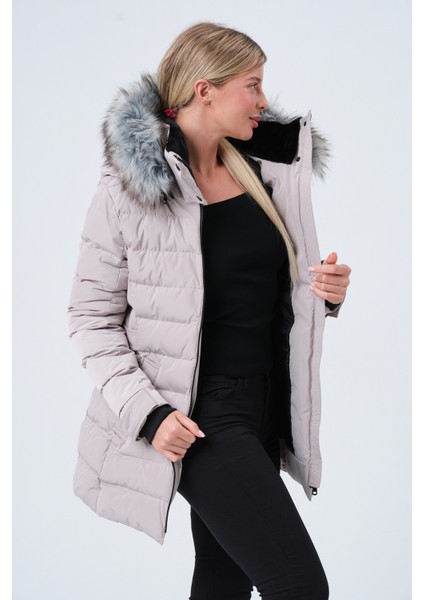 YASMIN22 KADIN MONT Kadın Suni Kürklü Çıkabilir Kapüşonlu Şişme Kaban modelleri