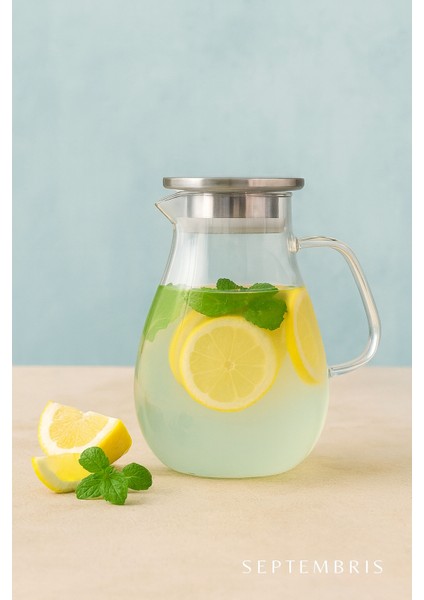 Cam Sürahi 2 Lt Metal Kapaklı Isıya Dayanıklı Borosilikat Karaf