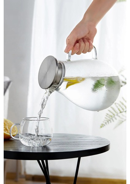 Cam Sürahi 2 Lt Metal Kapaklı Isıya Dayanıklı Borosilikat Karaf fırsatları