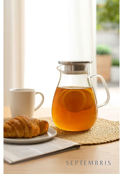 Cam Sürahi 2 Lt Metal Kapaklı Isıya Dayanıklı Borosilikat Karaf