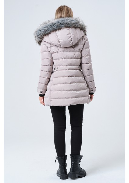 YASMIN22 KADIN MONT Kadın Suni Kürklü Çıkabilir Kapüşonlu Şişme Kaban