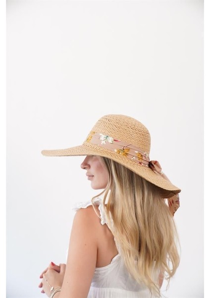 Kadın Lna Natural Çiçek Detaylı Hasır Şapka fiyatları