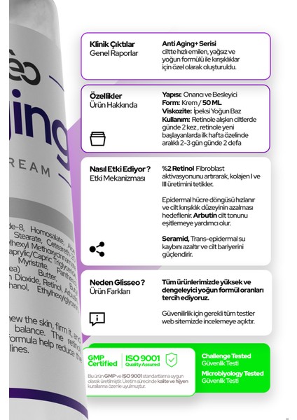 Anti Aging %2 Saf Retinol % 10 Seramid Ton Dengeleyici ve Kırışık Karşıtı Spf30 Güneş Kremli Yüz Kremi 50 ml