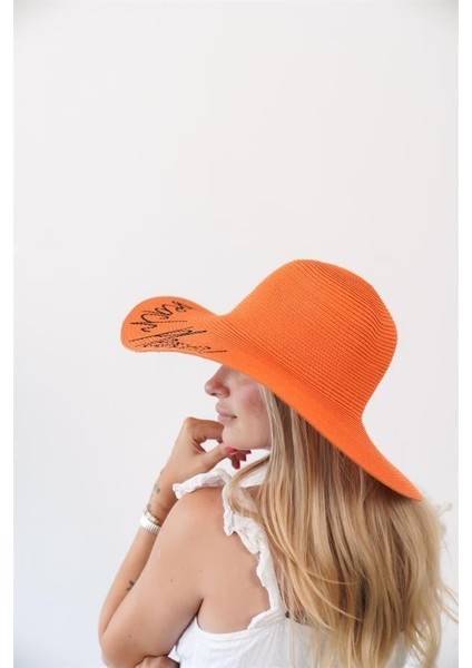 Kadın Vlt Turuncu Yazı Detaylı Kadın Hasır Şapka fiyatları
