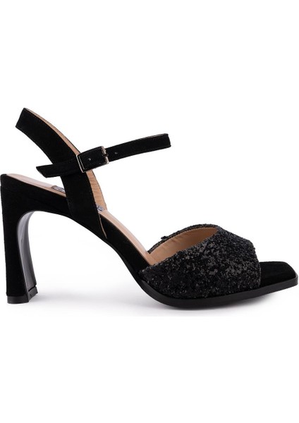 Hakiki Deri Ince Bantlı Modern Abiye Sandalet Siyah Payet 56900 modelleri