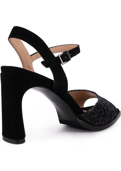 Hakiki Deri Ince Bantlı Modern Abiye Sandalet Siyah Payet 56900 fırsatları